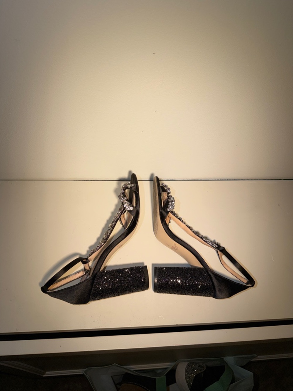 Jewel Badgley Mischka Black Crystal-Embellished Block Heel Sandals.Sz 7 Chic - Picture 8 of 12